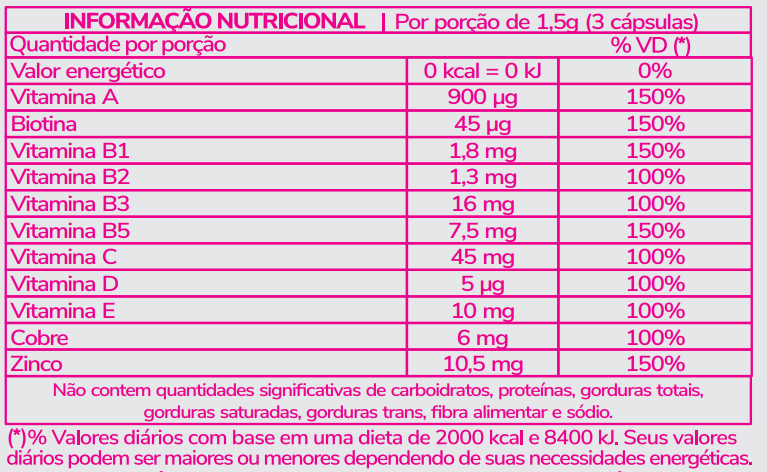 Informação Nutricional - SKIN HAIR
